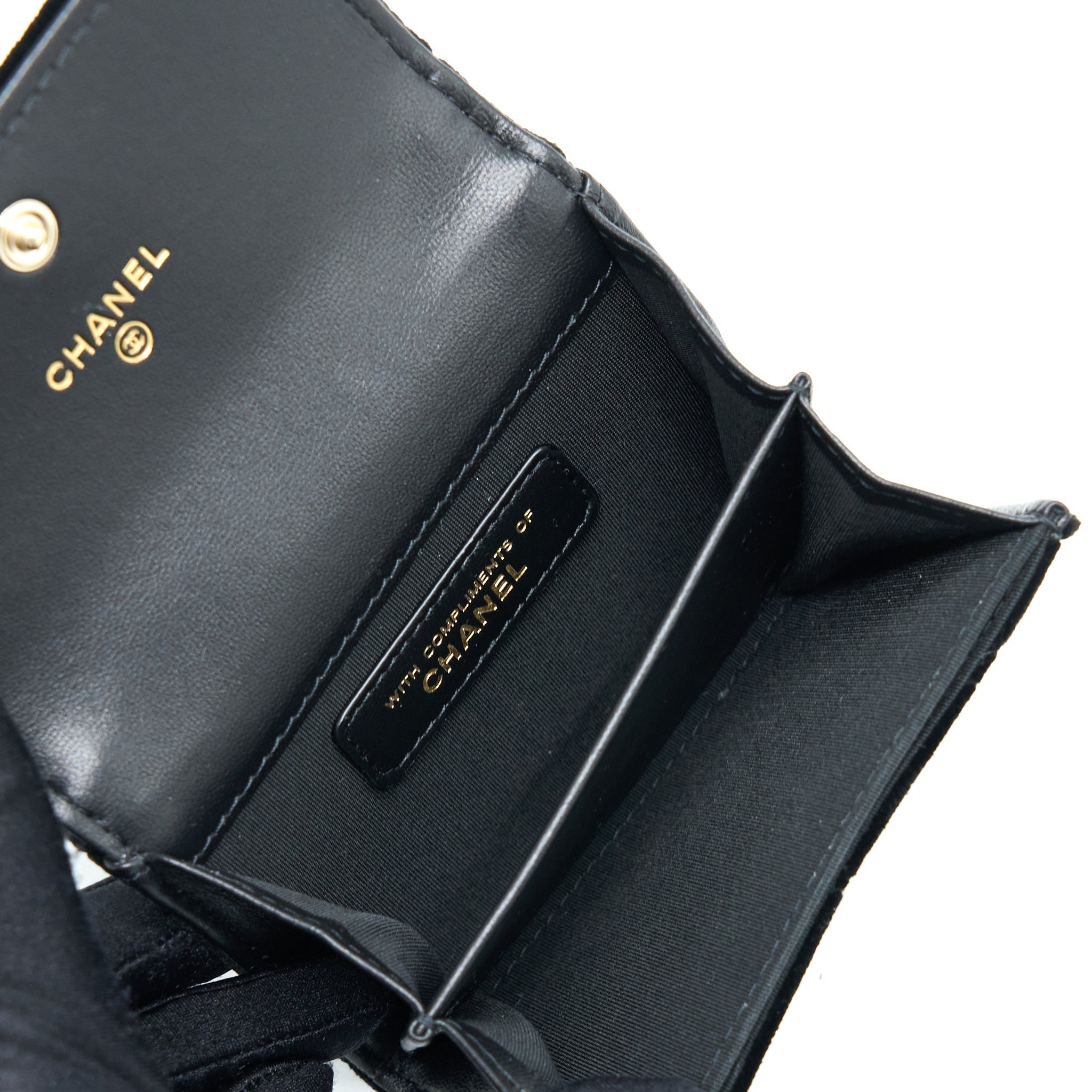 Chanel Flap Card Holder Giant CC Logo Velvet Black L