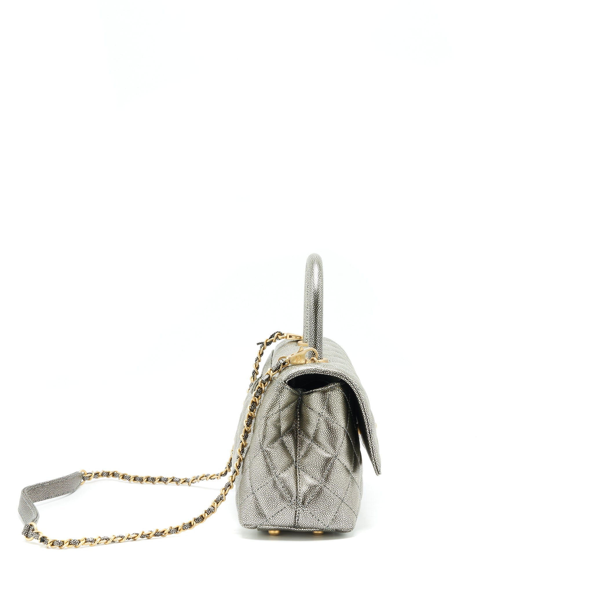Chanel small coco handle 24cm Caviar Metallic Silver