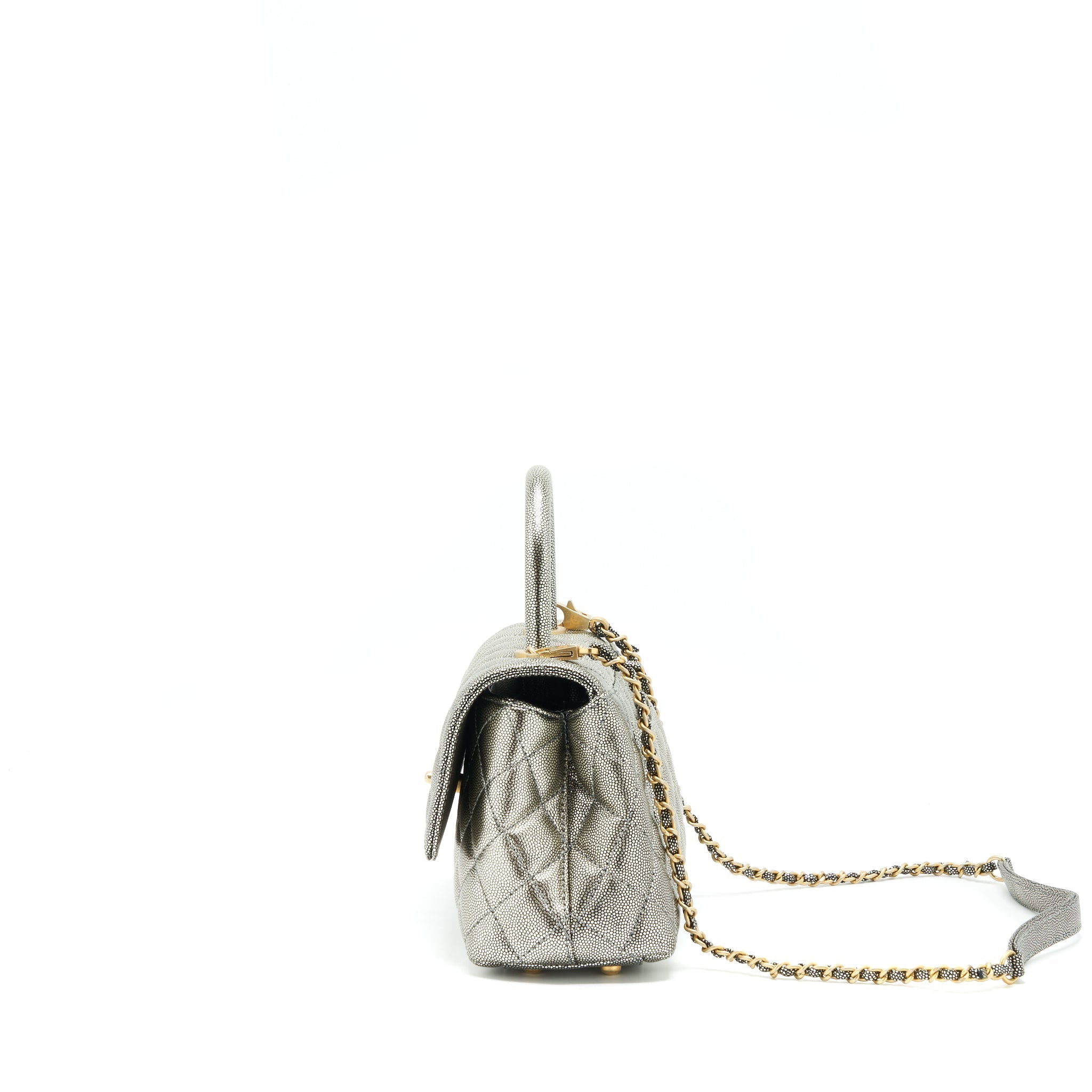 Chanel small coco handle 24cm Caviar Metallic Silver