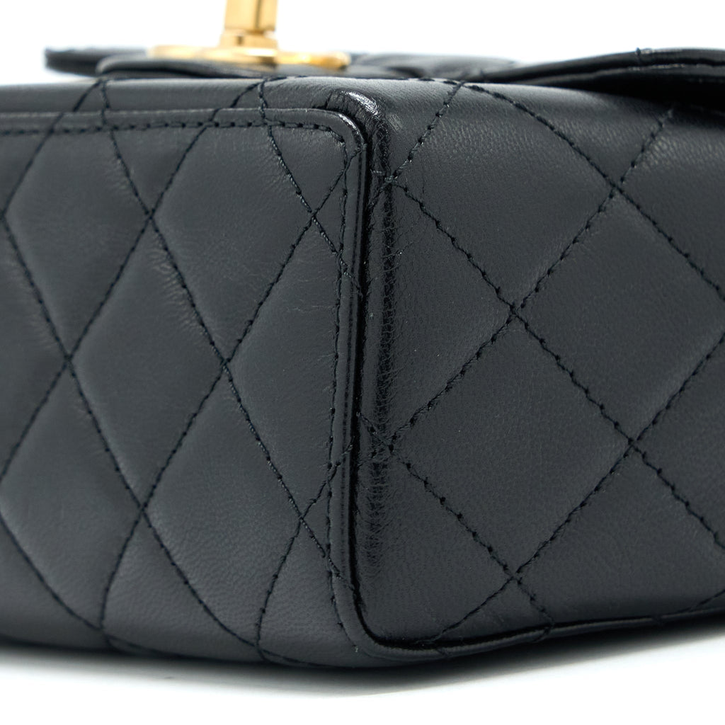 Chanel 22K Retro Classic New Square Mini Flap Bag Goatskin Black  (Microchip)