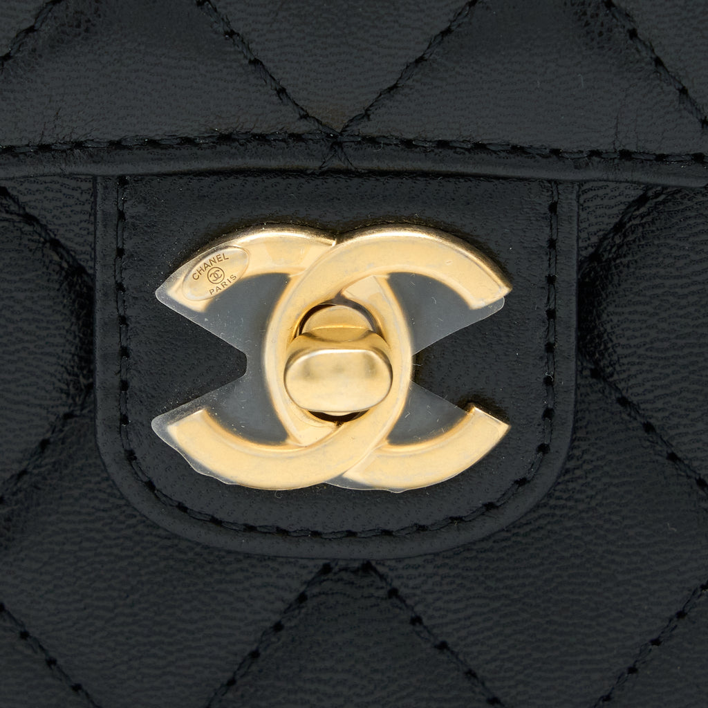 Chanel 22K Retro Classic New Square Mini Flap Bag Goatskin Black  (Microchip)