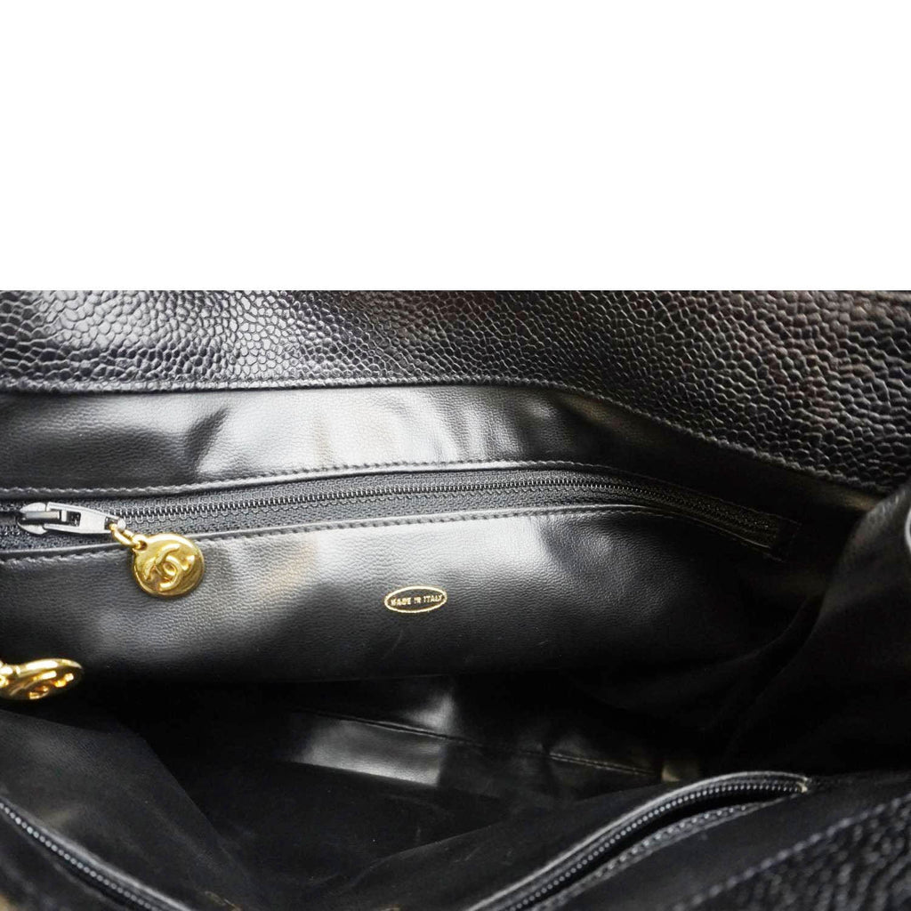 CHANEL Vintage Timeless CC Caviar Leather Chain Shoulder Strap Black