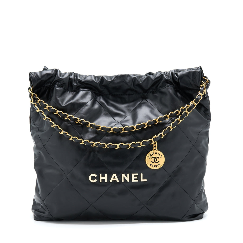 Chanel 22 Bag Medium Shiny Calfskin Black  (Microchip)