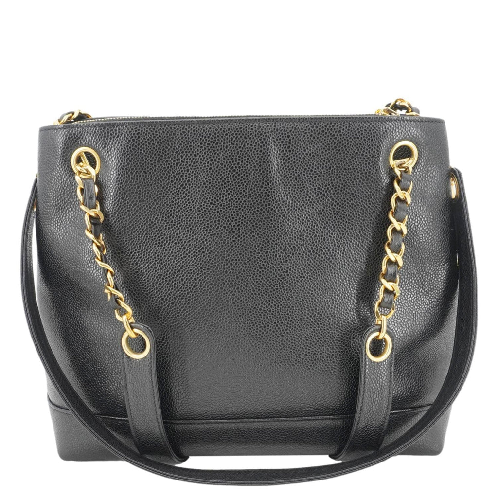 CHANEL Vintage Timeless CC Caviar Leather Chain Shoulder Strap Black