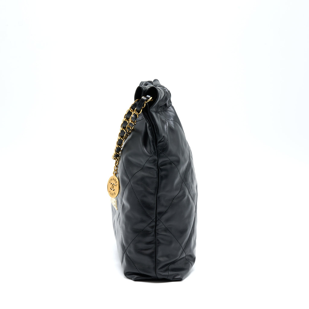 Chanel 22 Bag Medium Shiny Calfskin Black  (Microchip)