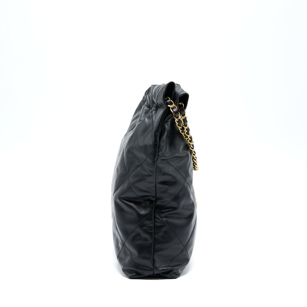 Chanel 22 Bag Medium Shiny Calfskin Black  (Microchip)