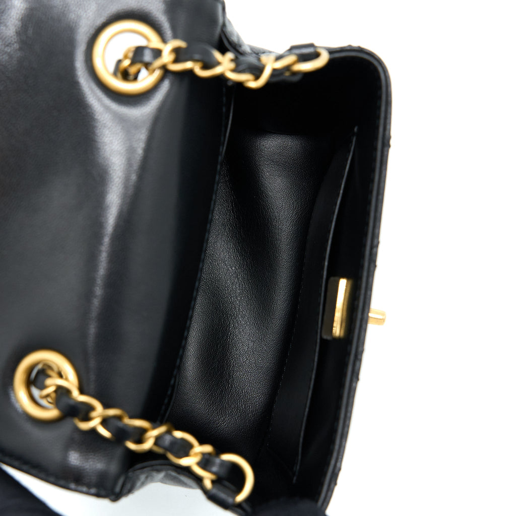 Chanel 22K Retro Classic New Square Mini Flap Bag Goatskin Black  (Microchip)