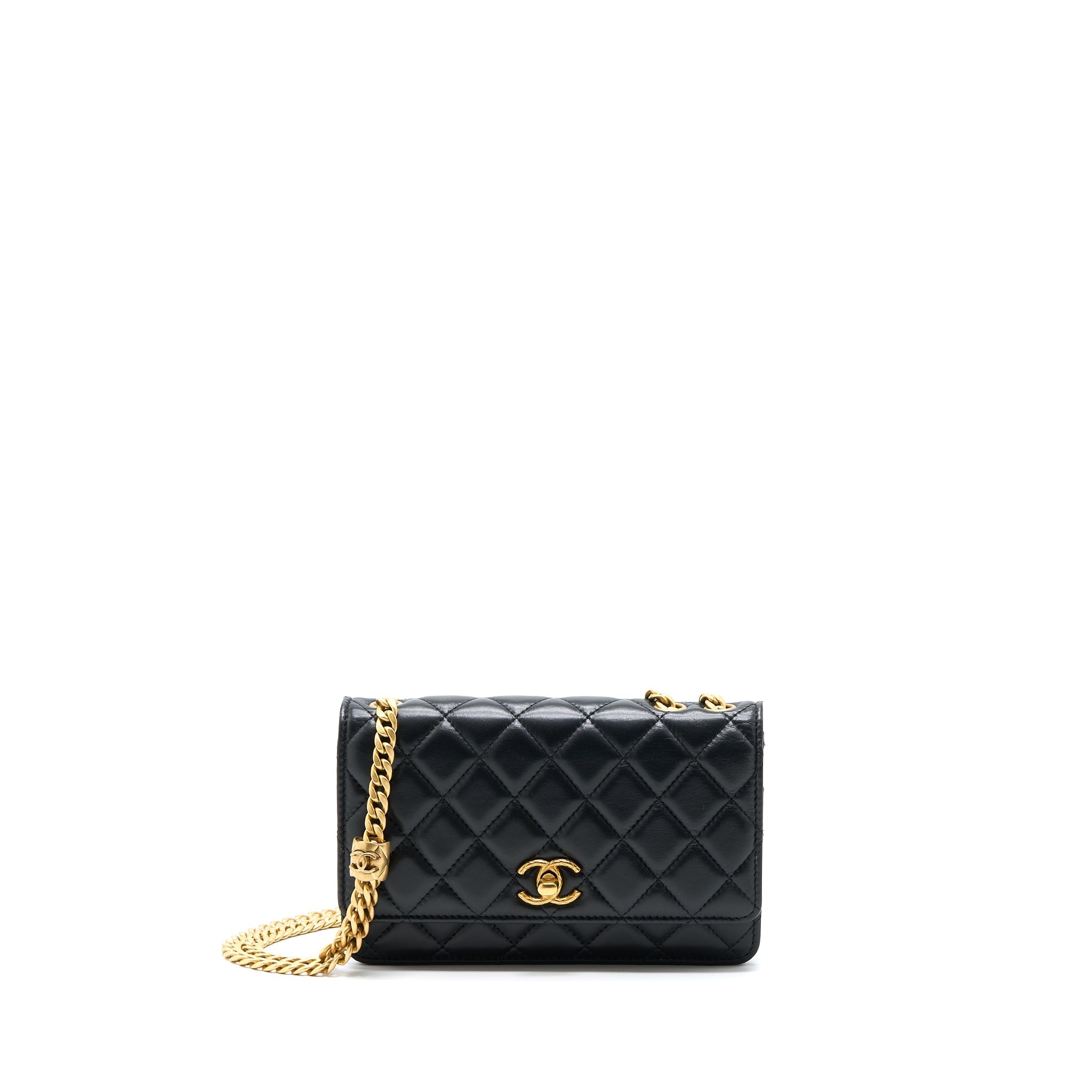 Chanel 22K Gold Pillar Wallet On Chain Lambskin Black