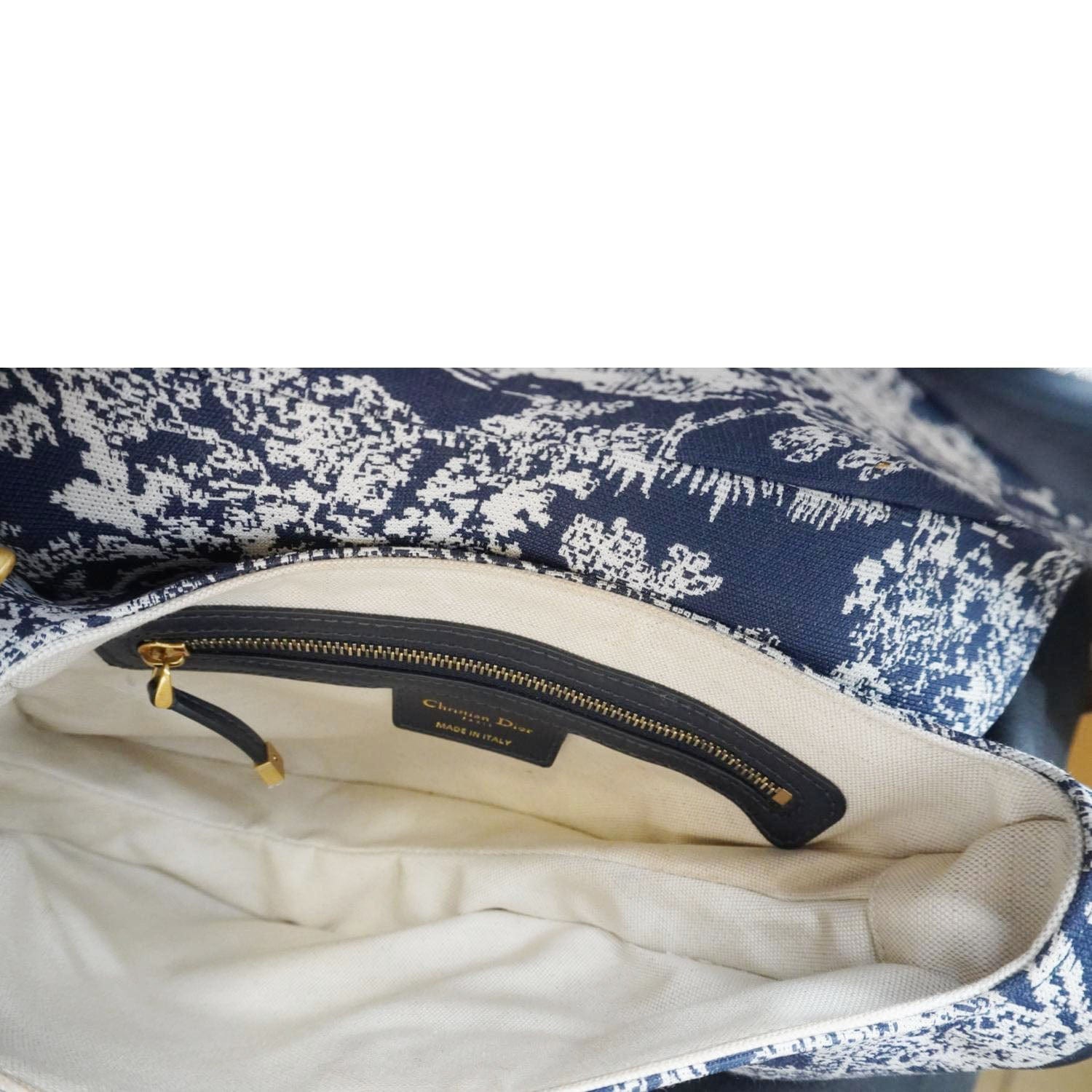 CHRISTIAN DIOR Saddle Reverse Embroidered Toile Hobo Bag Blue