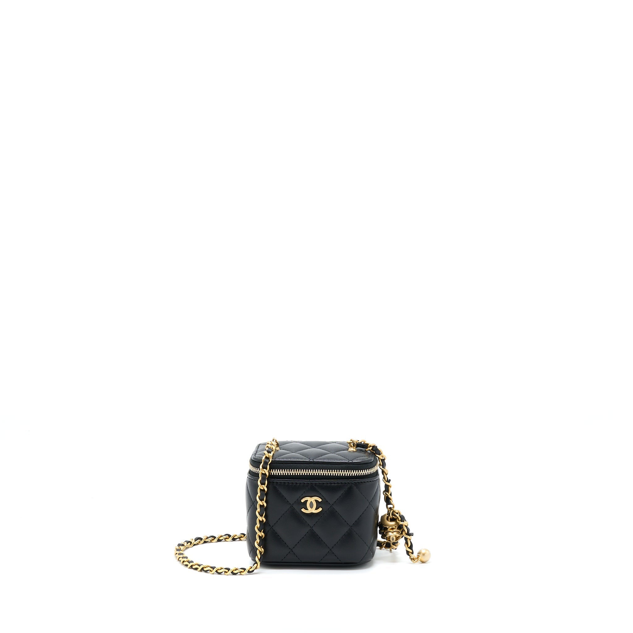 Chanel 22S Pearl Crush Mini Vanity With Chain Lambskin Black