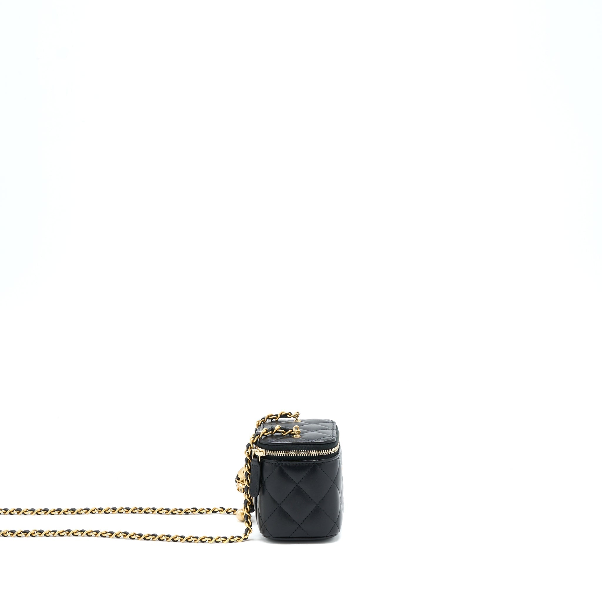 Chanel 22S Pearl Crush Mini Vanity With Chain Lambskin Black