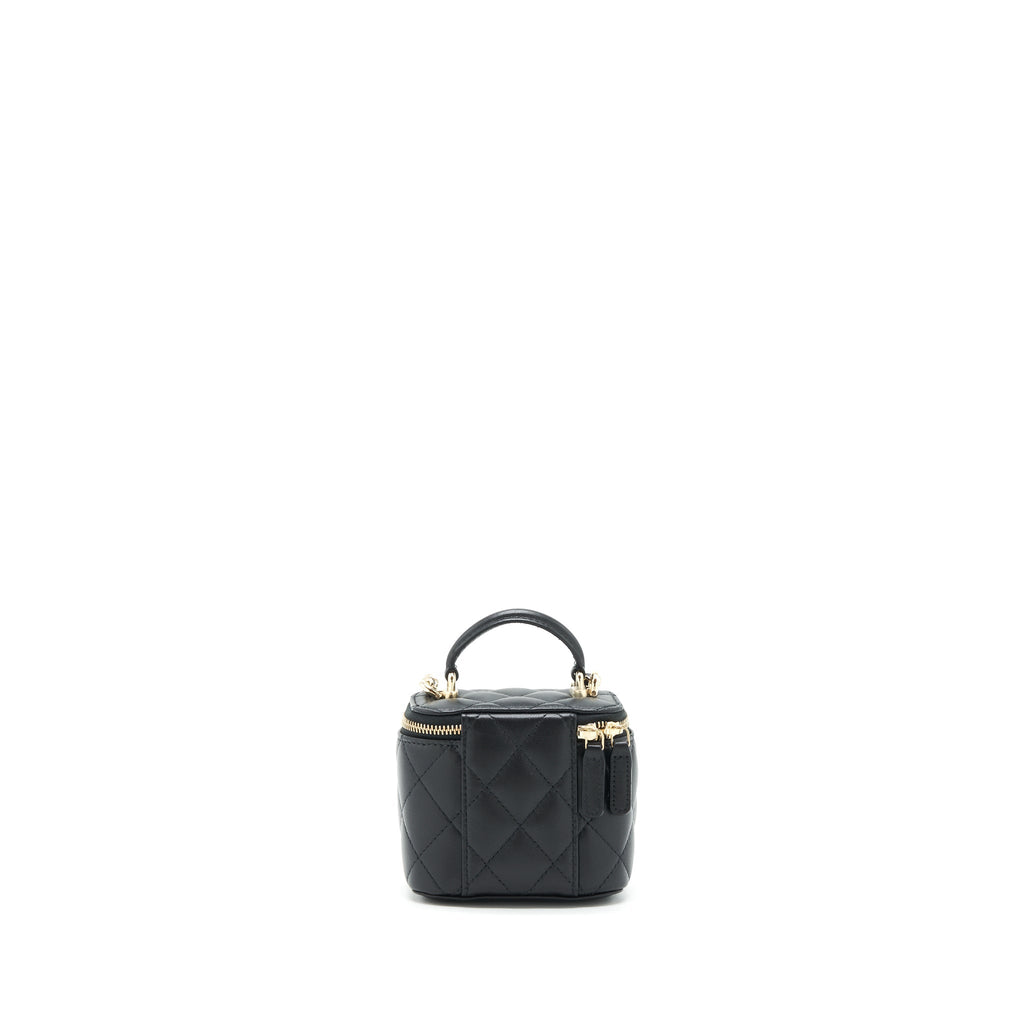 Chanel 22P Top Handle Mini Vanity With Chain With Mirror Inside Lambskin Black L