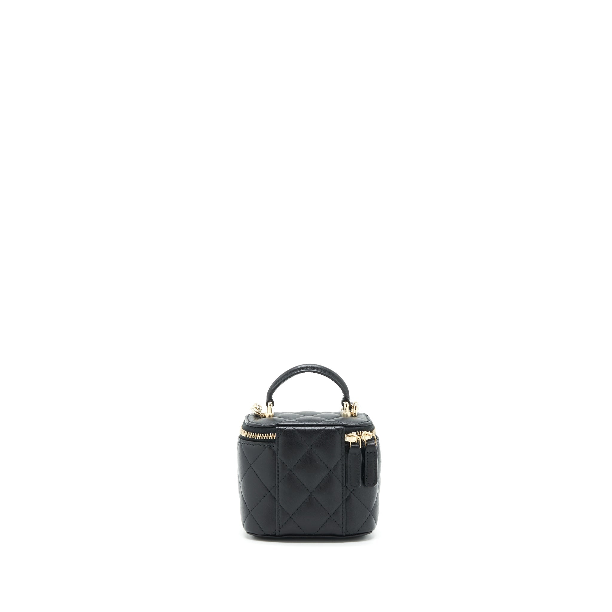 Chanel 22P Top Handle Mini Vanity With Chain With Mirror Inside Lambskin Black L