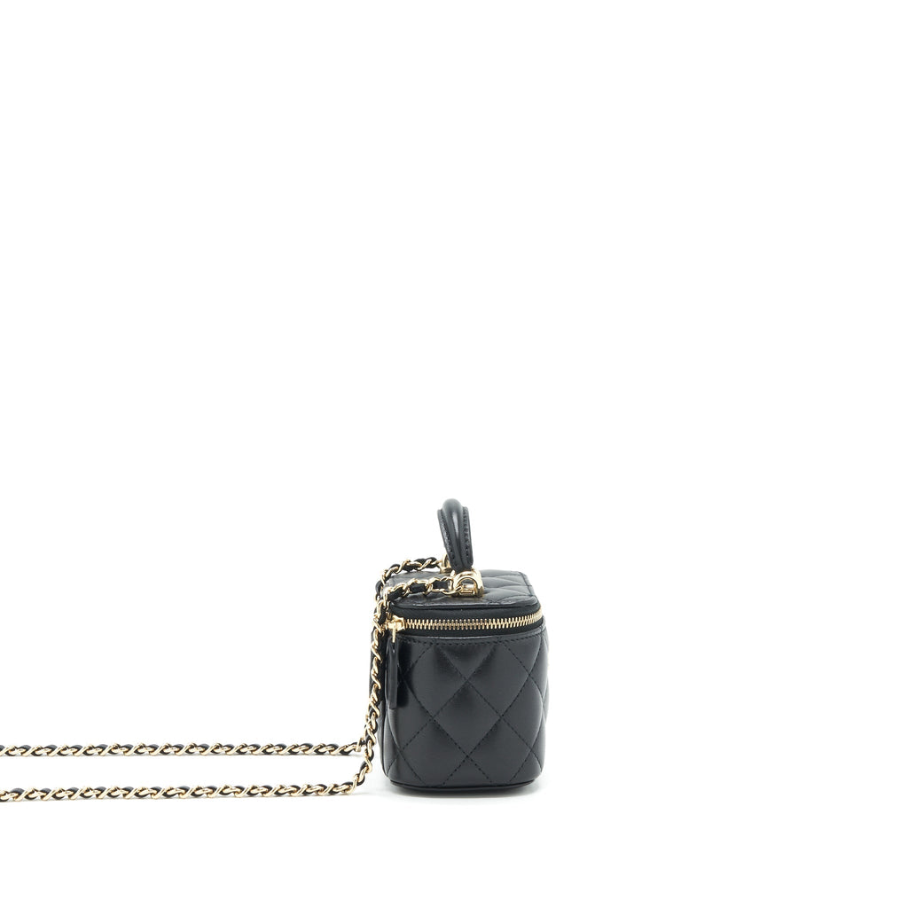 Chanel 22P Top Handle Mini Vanity With Chain With Mirror Inside Lambskin Black L