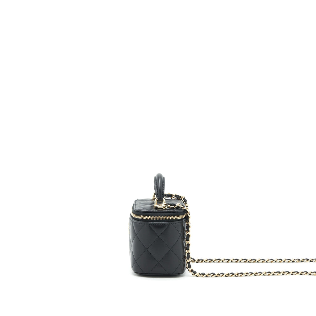 Chanel 22P Top Handle Mini Vanity With Chain With Mirror Inside Lambskin Black L