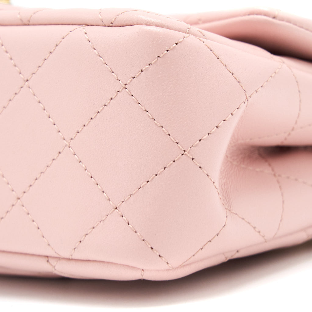 Chanel 23S Camellia Chain Mini Rectangular Flap Bag Lambskin Light Pink  (Microchip)