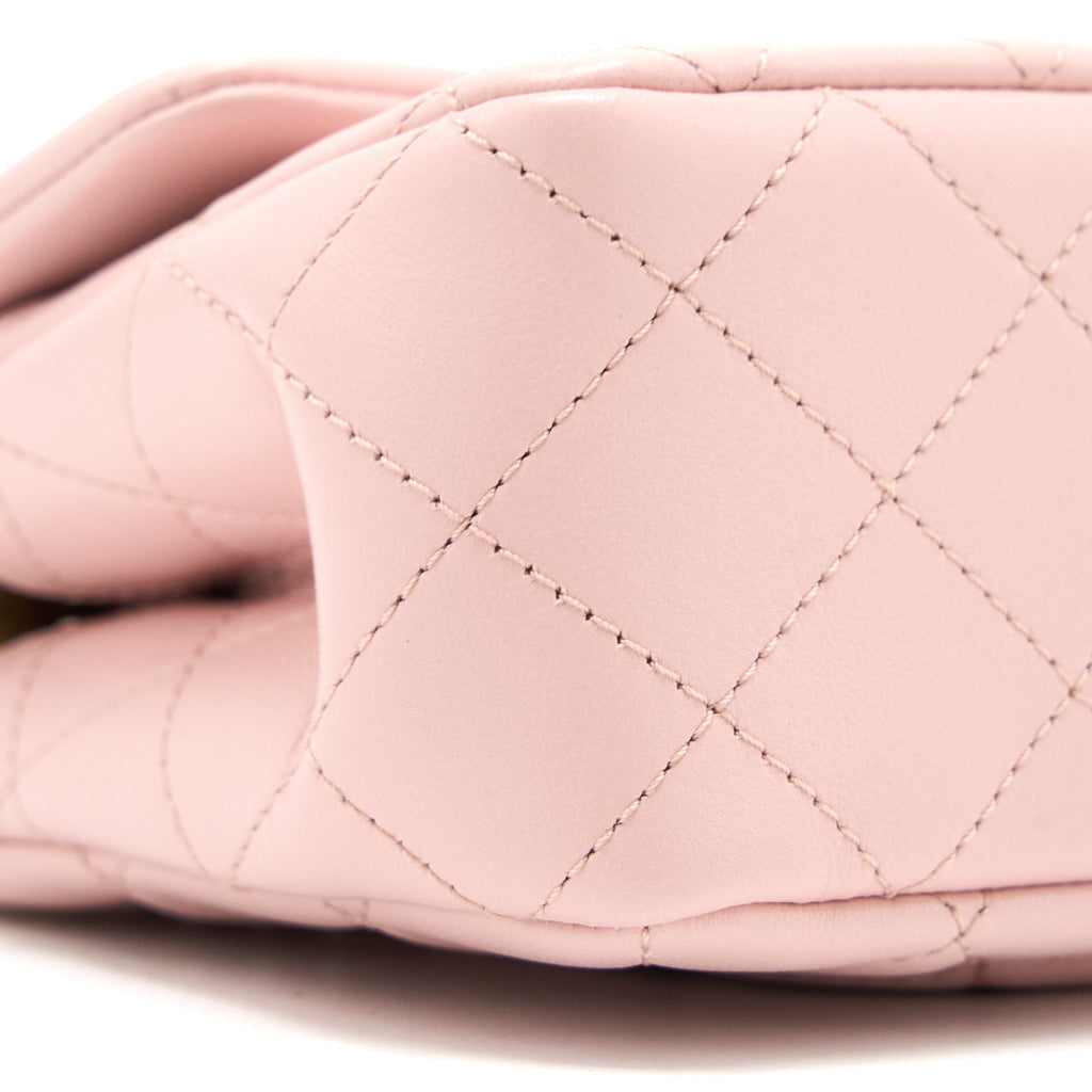 Chanel 23S Camellia Chain Mini Rectangular Flap Bag Lambskin Light Pink  (Microchip)