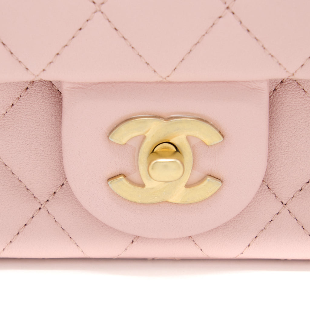 Chanel 23S Camellia Chain Mini Rectangular Flap Bag Lambskin Light Pink  (Microchip)