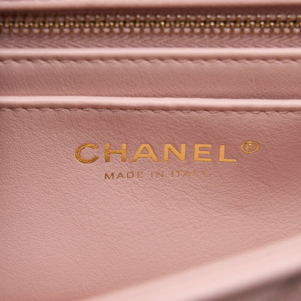 Chanel 23S Camellia Chain Mini Rectangular Flap Bag Lambskin Light Pink  (Microchip)