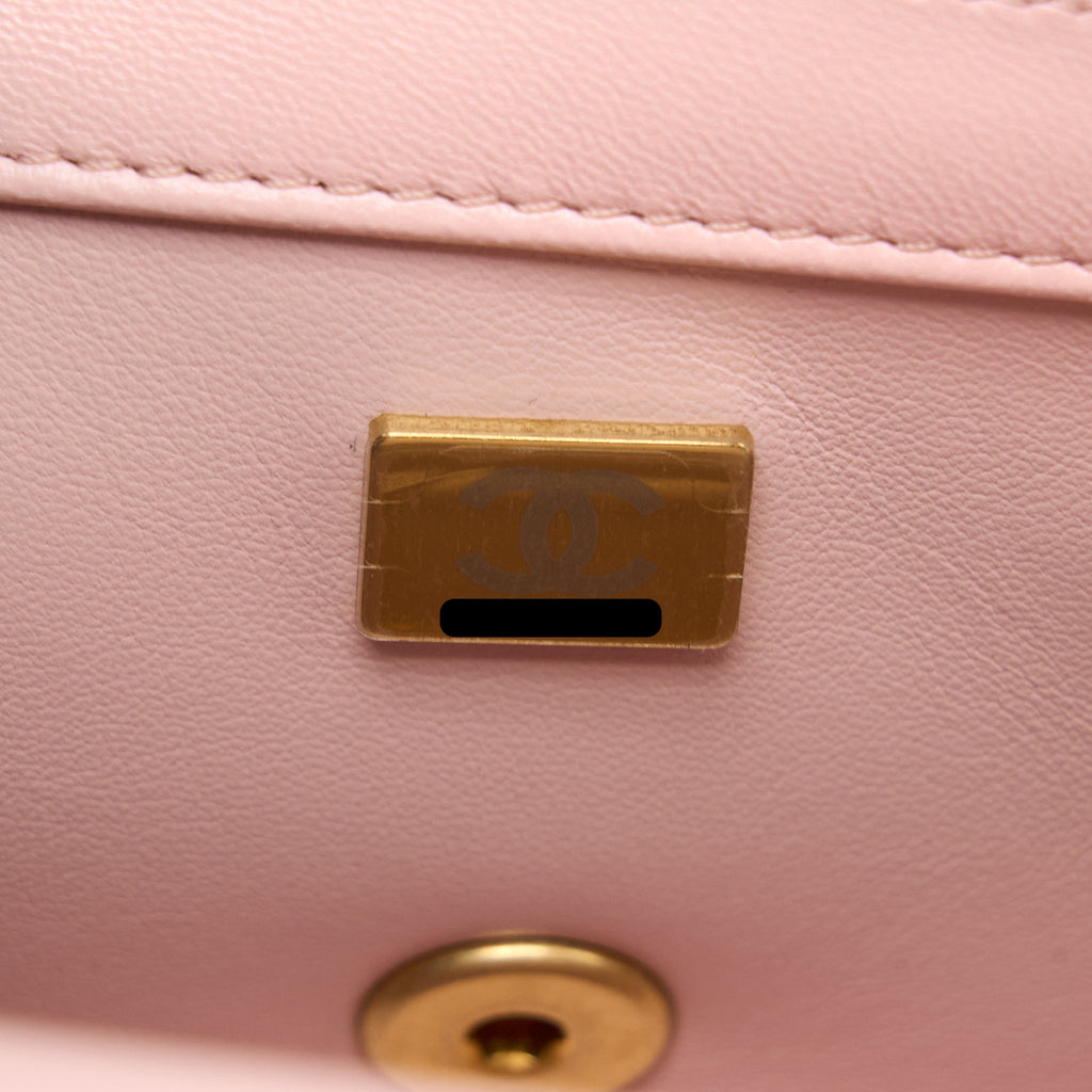 Chanel 23S Camellia Chain Mini Rectangular Flap Bag Lambskin Light Pink  (Microchip)