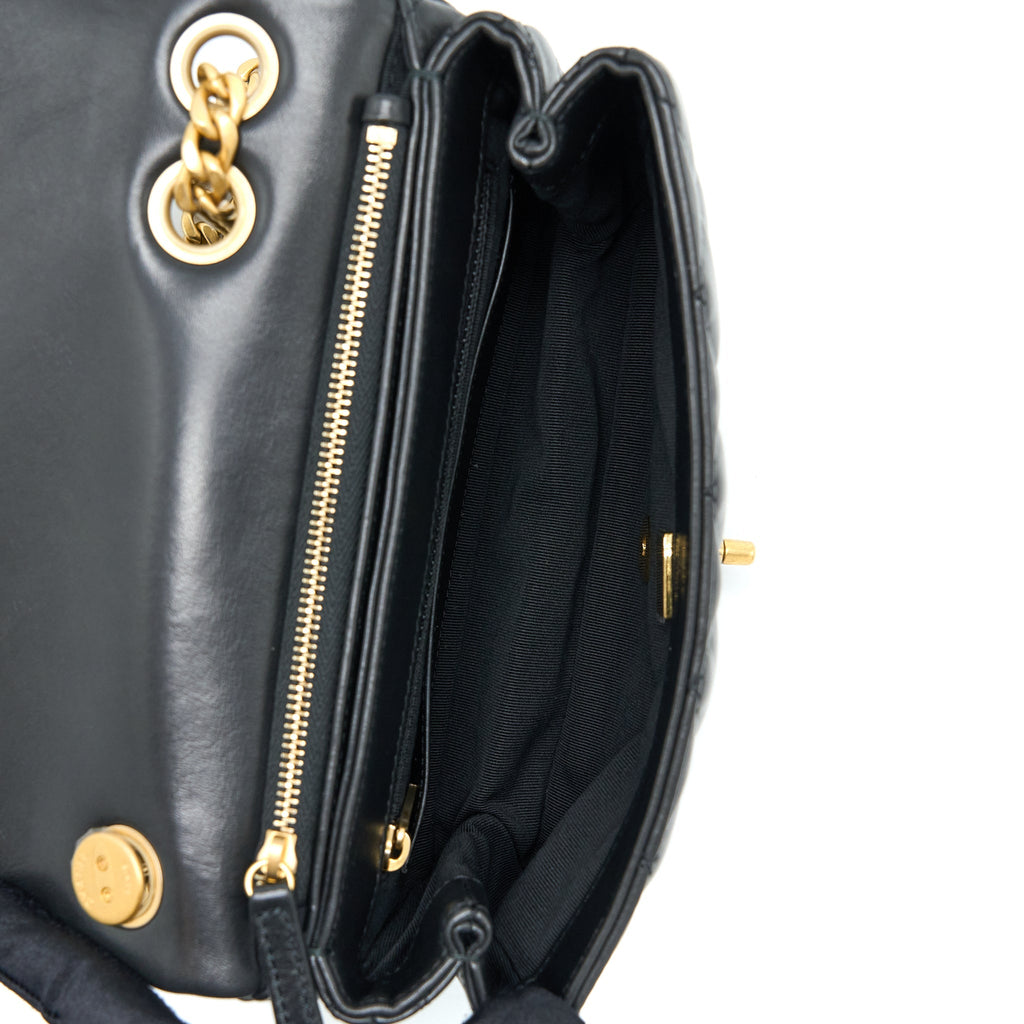 Chanel 22K Gold Pillar Adjustment Chain Flap Bag Lambskin Black  (Microchip)