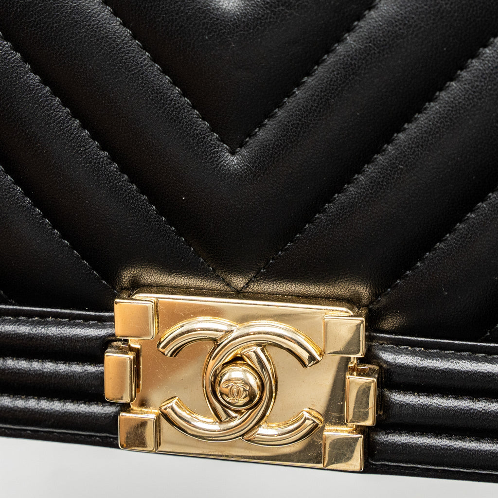 Chanel Small Chevron Boy Bag Lambskin Black