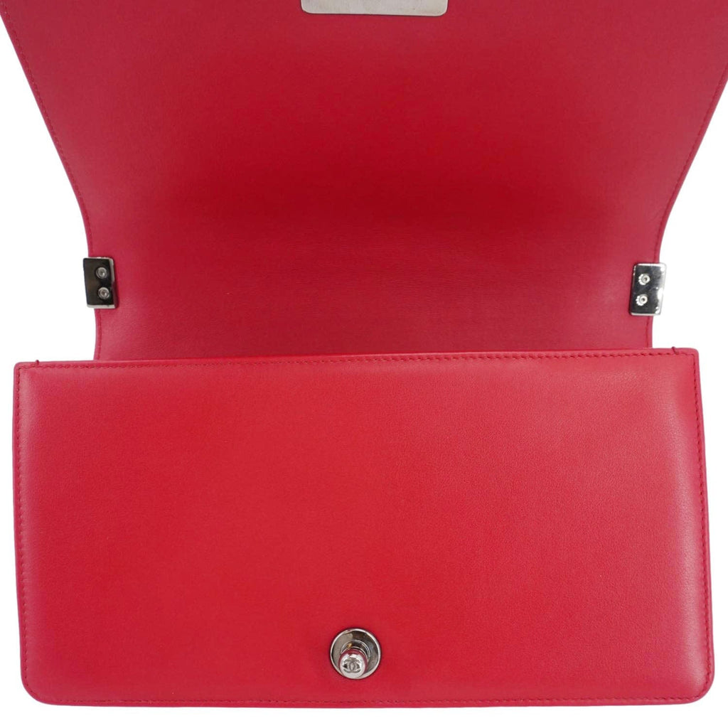 CHANEL Boy Mixed Chevron Flap Lambskin Quilted Shoulder Bag Red