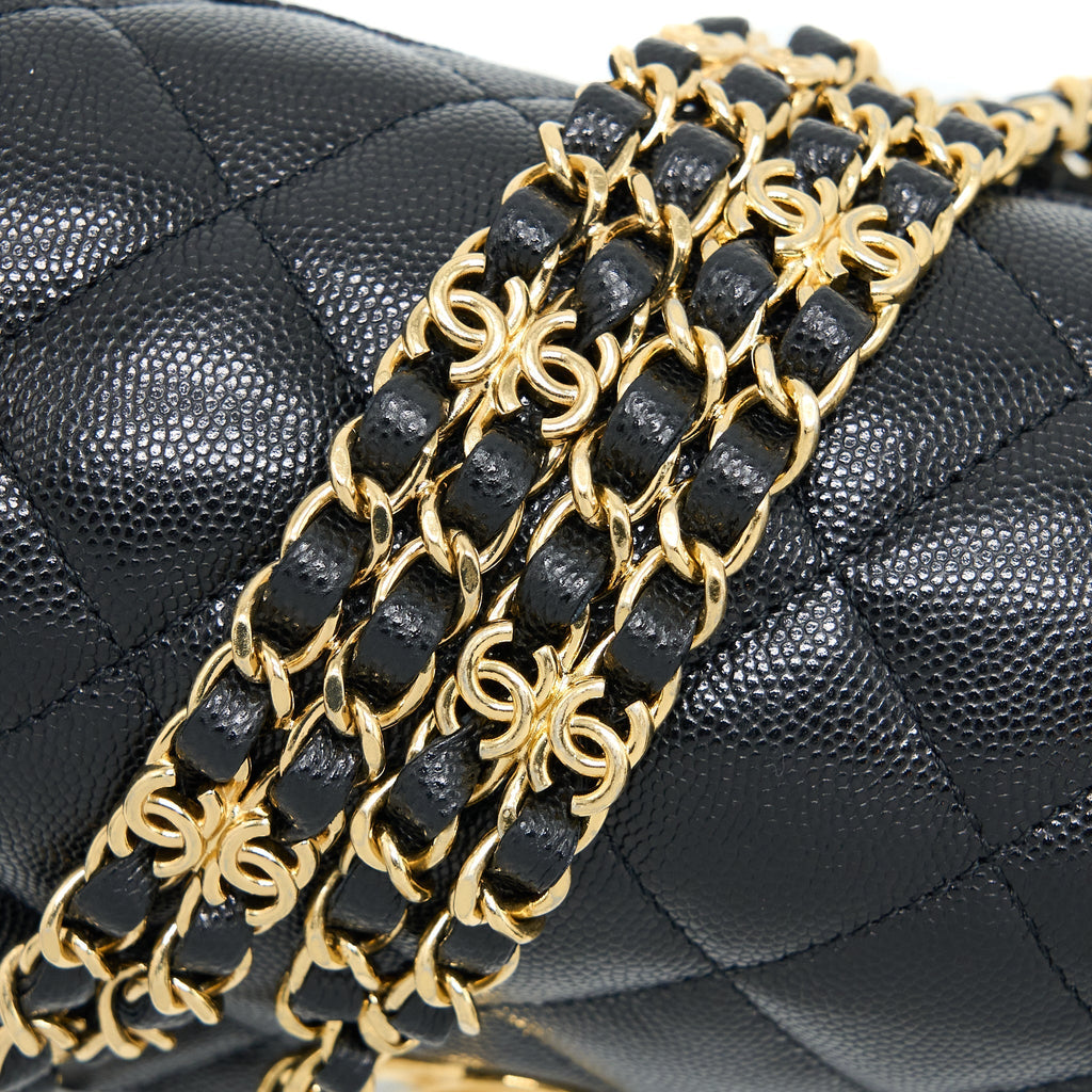 Chanel 22K Coco First Flap Bag Grained Calfskin Black  (Microchip)