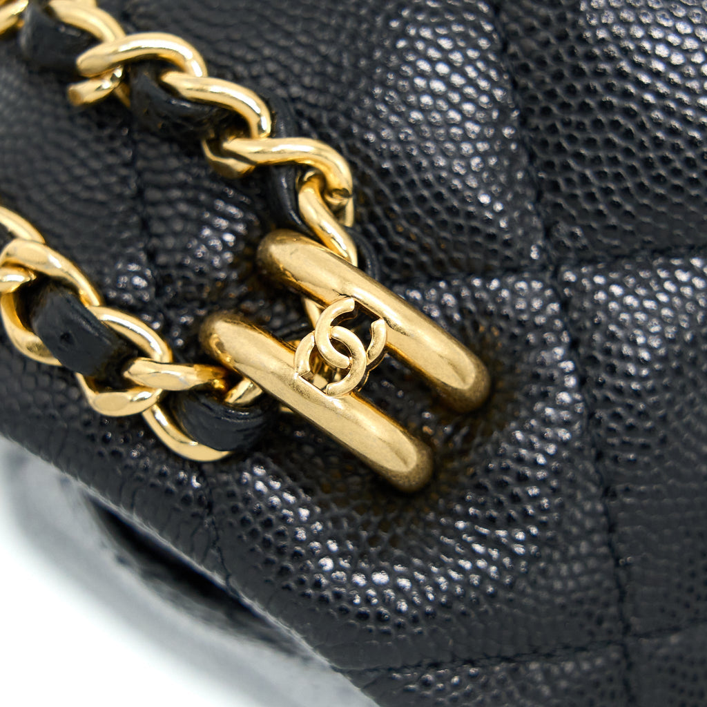 Chanel 22K Coco First Flap Bag Grained Calfskin Black  (Microchip)