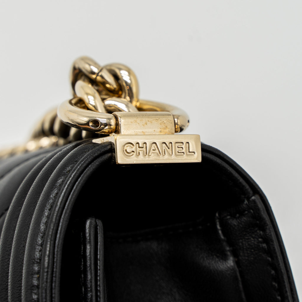 Chanel Small Chevron Boy Bag Lambskin Black
