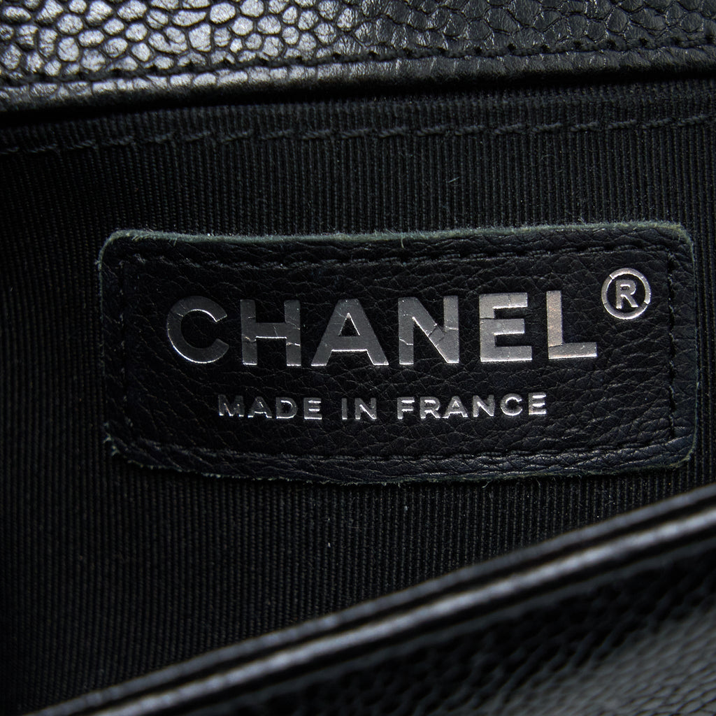 Chanel Small Chevron Boy Bag Shiny Grained Calfskin Black