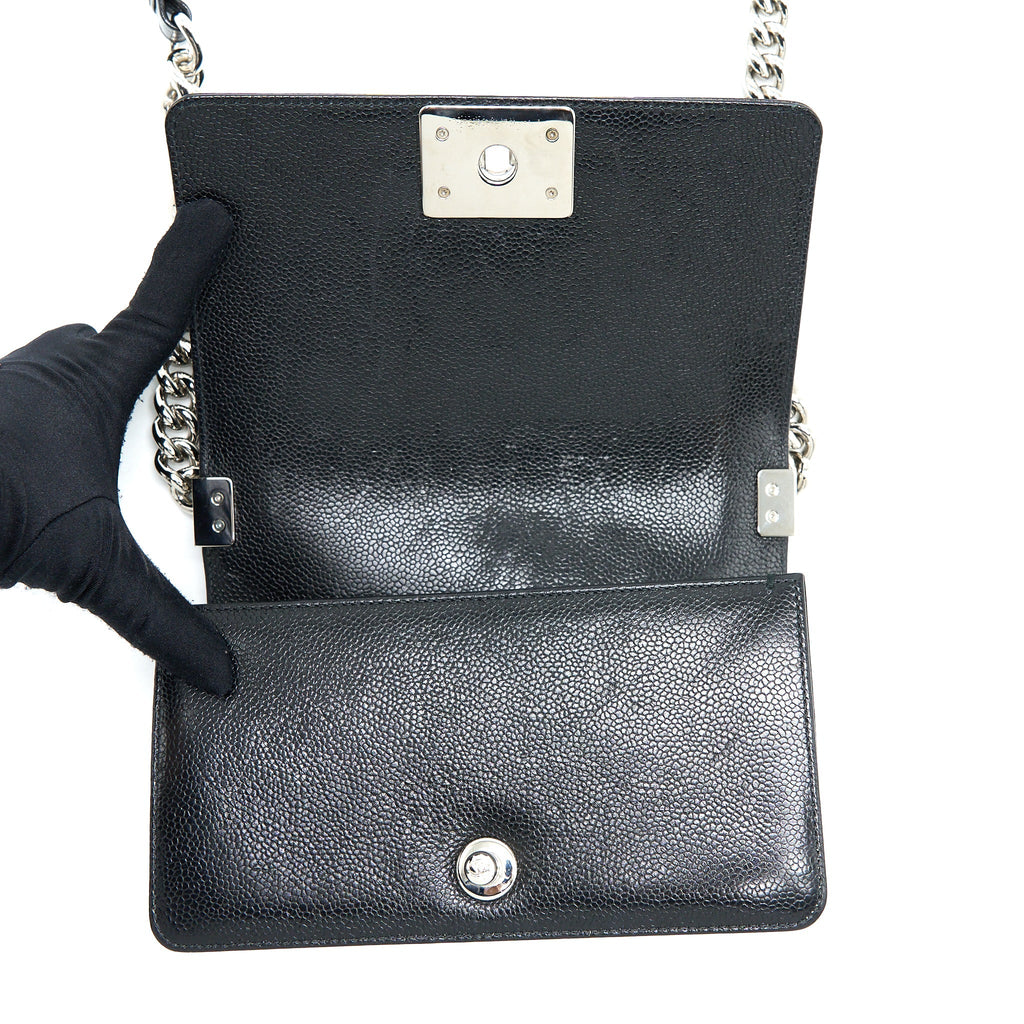 Chanel Small Chevron Boy Bag Shiny Grained Calfskin Black