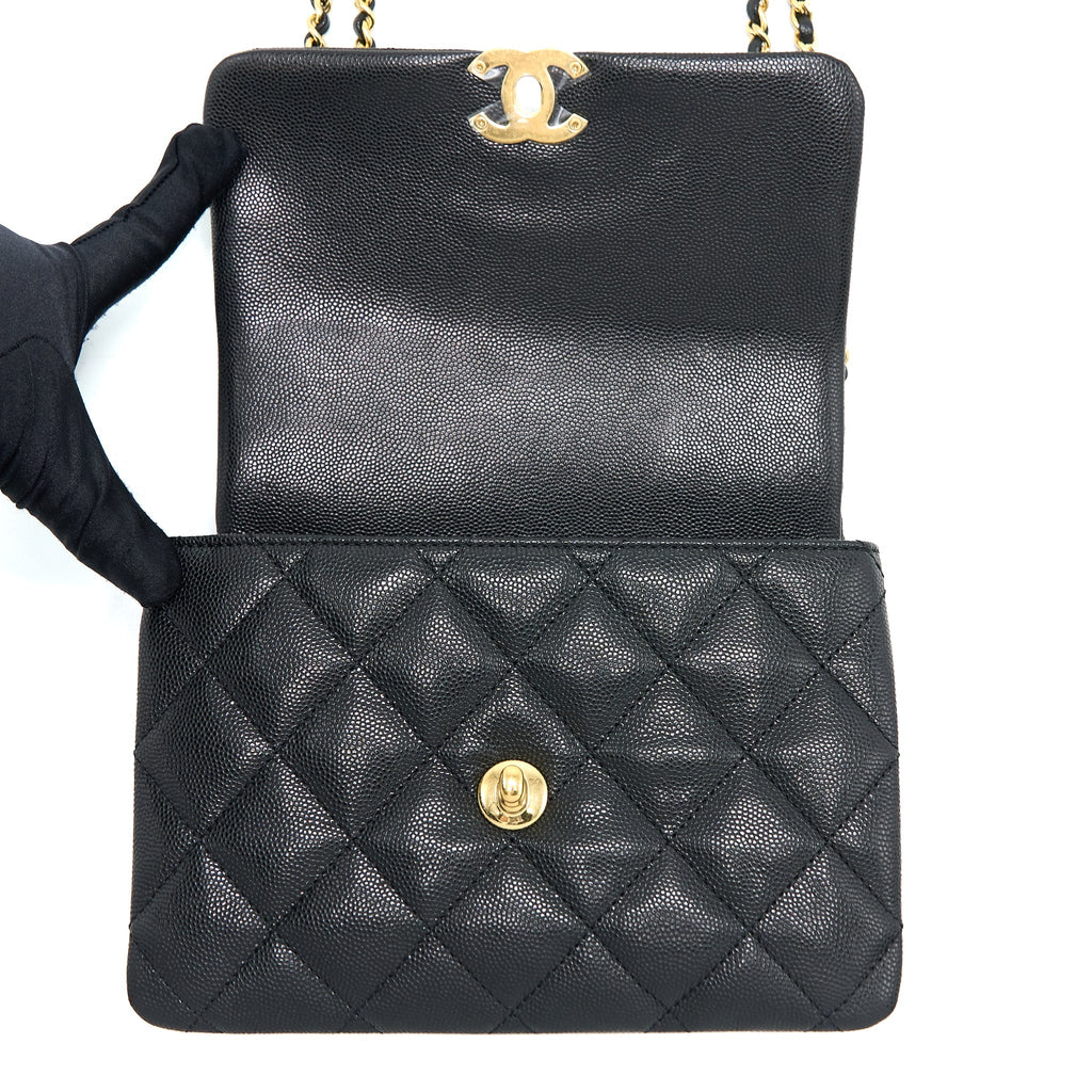 Chanel 22K Coco First Flap Bag Grained Calfskin Black  (Microchip)