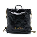 Chanel 22 Backpack Shiny Calfskin Black Brushed  (Microchip)