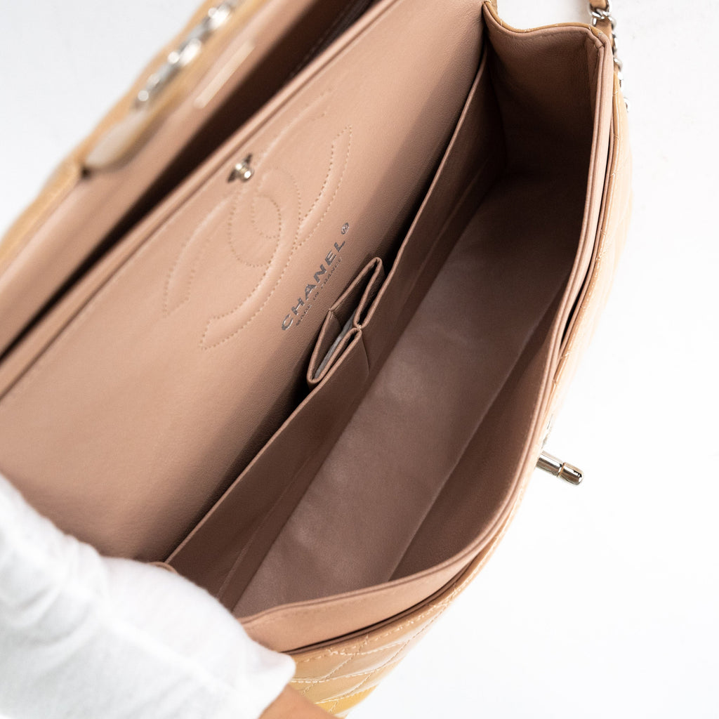 Chanel Patent Medium Classic Flap Beige