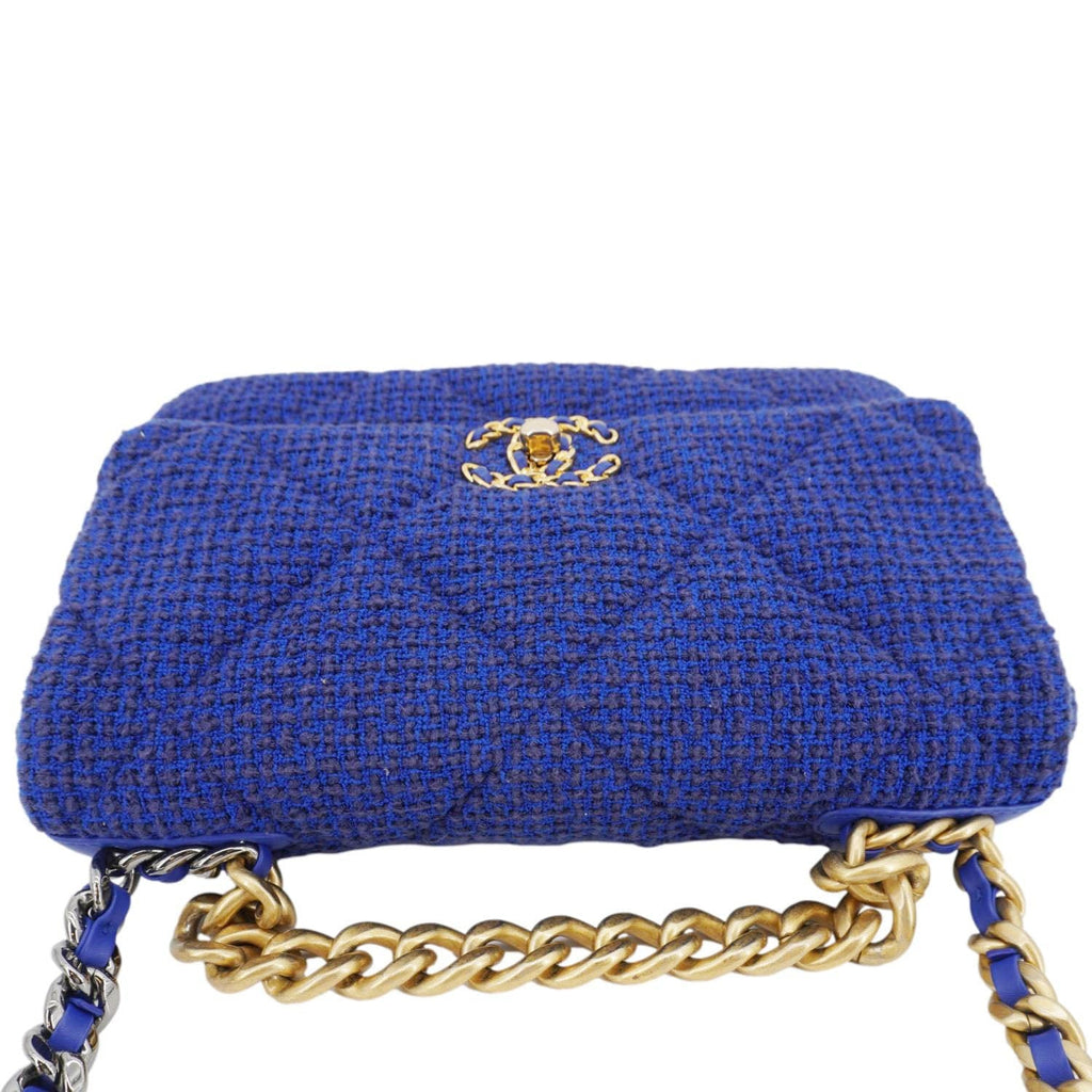 CHANEL 19 Flap Quilted Tweed Shoulder Bag Blue