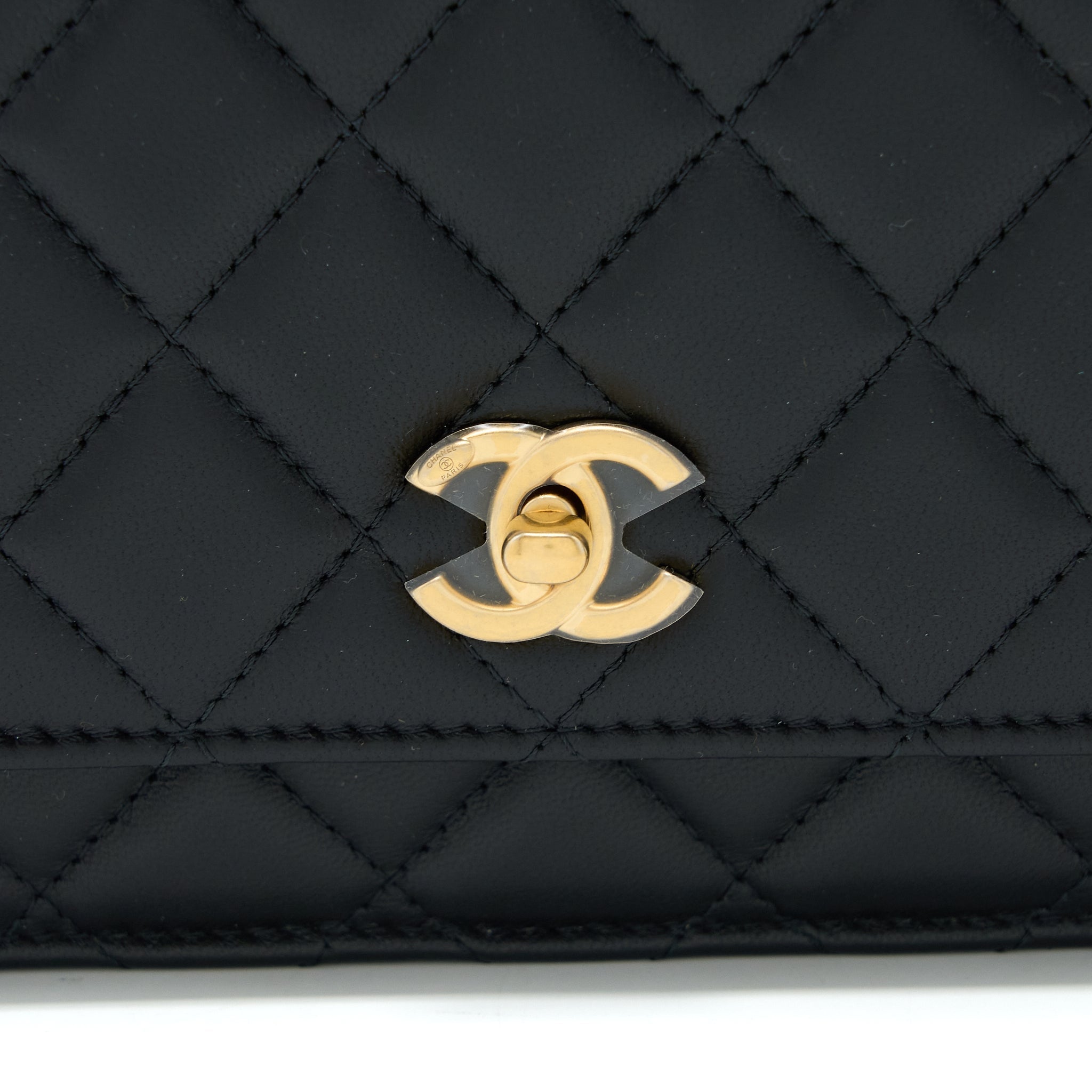 Chanel Pearl Crush Wallet On Chain Lambskin Black Brushed  (Microchip)