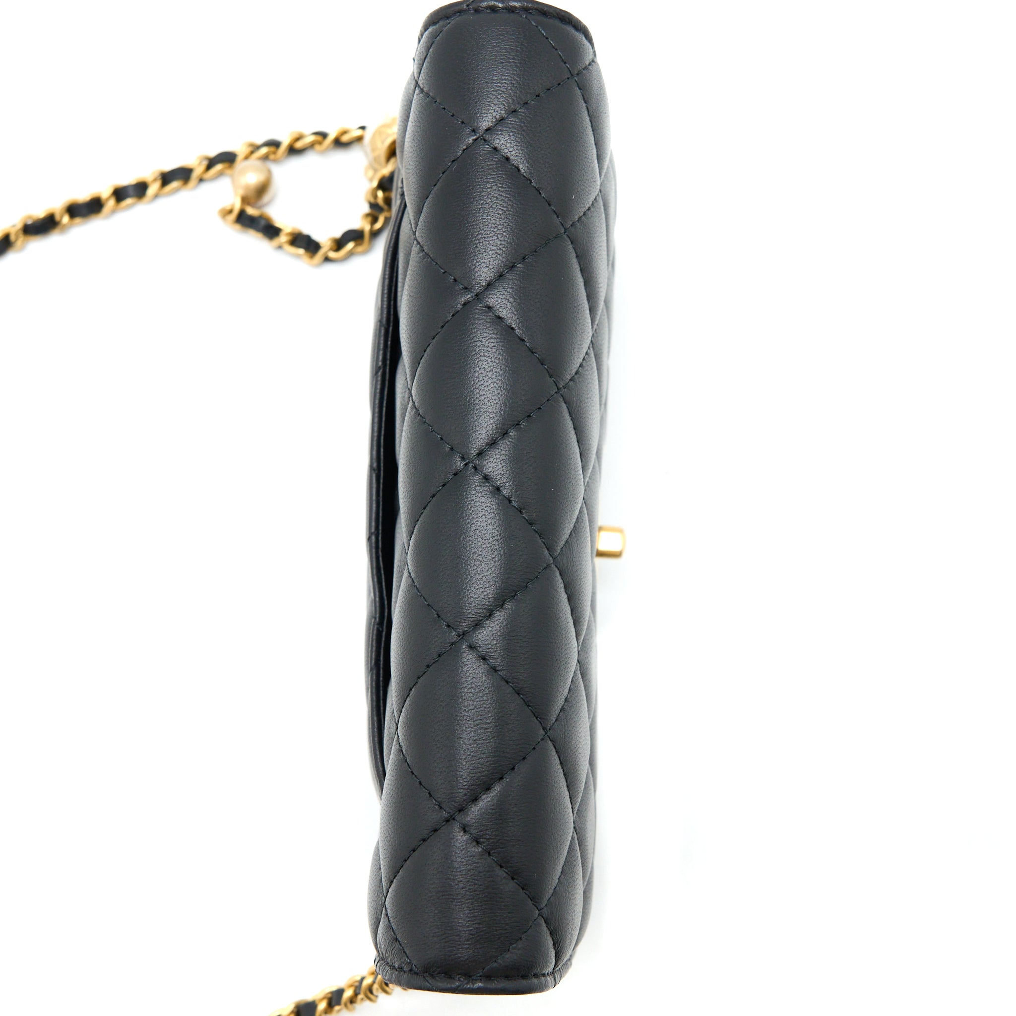 Chanel Pearl Crush Wallet On Chain Lambskin Black Brushed  (Microchip)