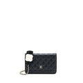 Chanel Quilted Wallet on Chain with Camellia Chain Lambskin Black L