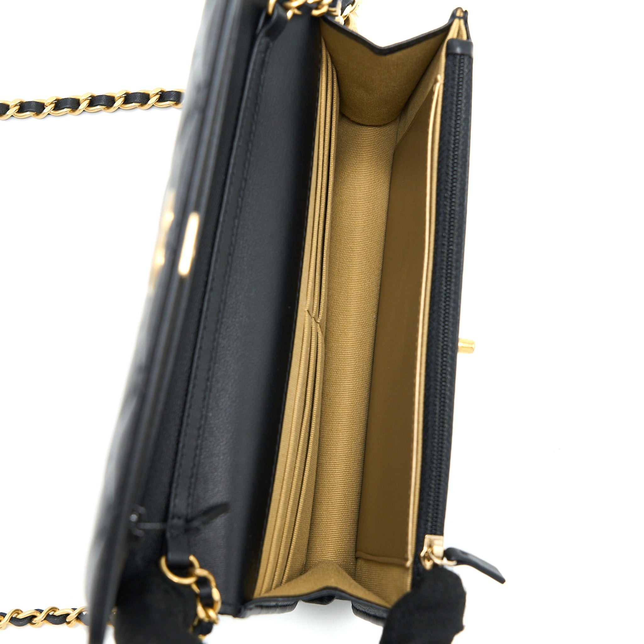Chanel Pearl Crush Wallet On Chain Lambskin Black Brushed  (Microchip)