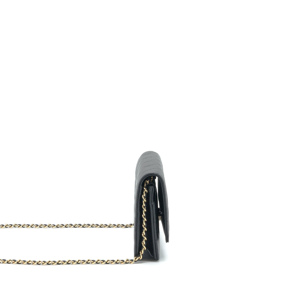 Chanel 22S Detailed Logo Wallet On Chain Caviar Black L