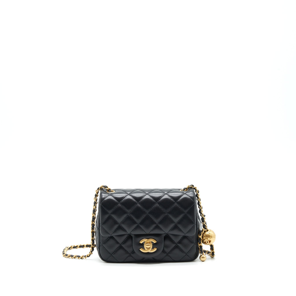 Chanel 22C Pearl Crush Mini Square Flap Bag Lambskin Black