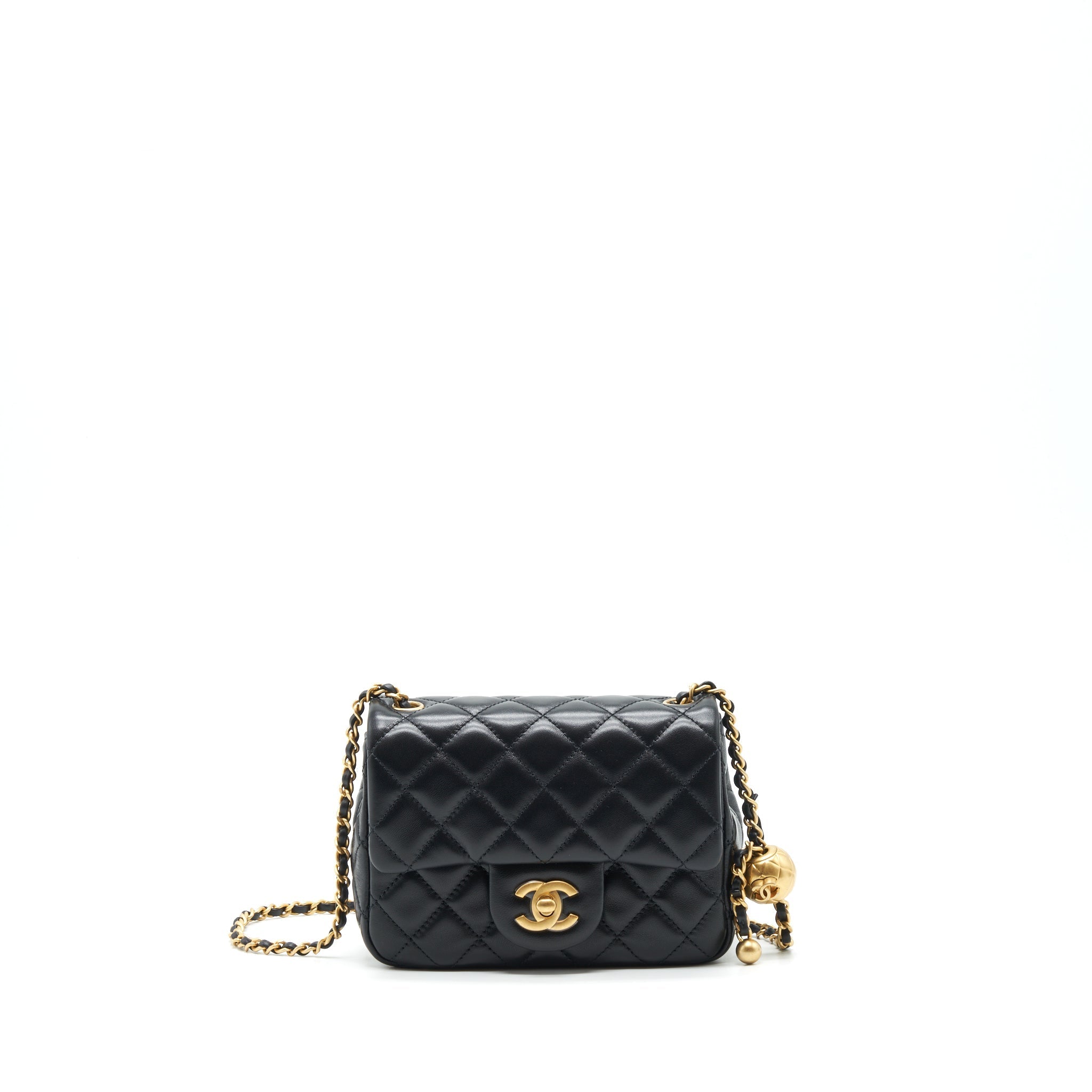 Chanel 22C Pearl Crush Mini Square Flap Bag Lambskin Black