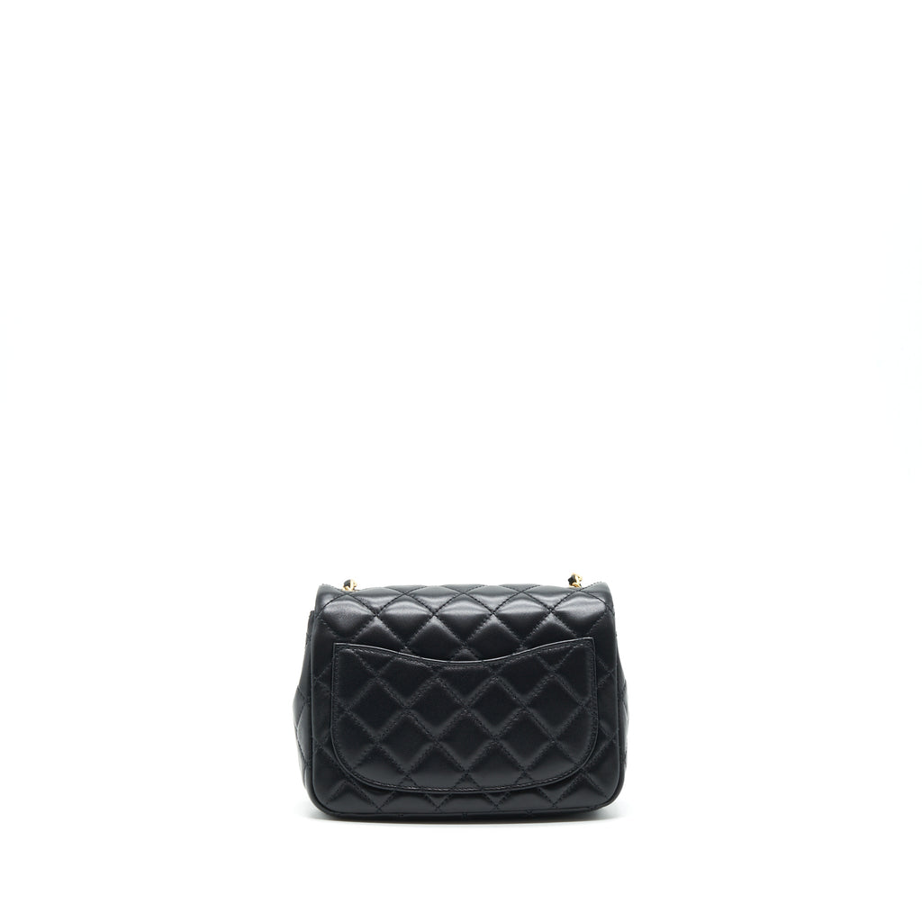 Chanel 22C Pearl Crush Mini Square Flap Bag Lambskin Black