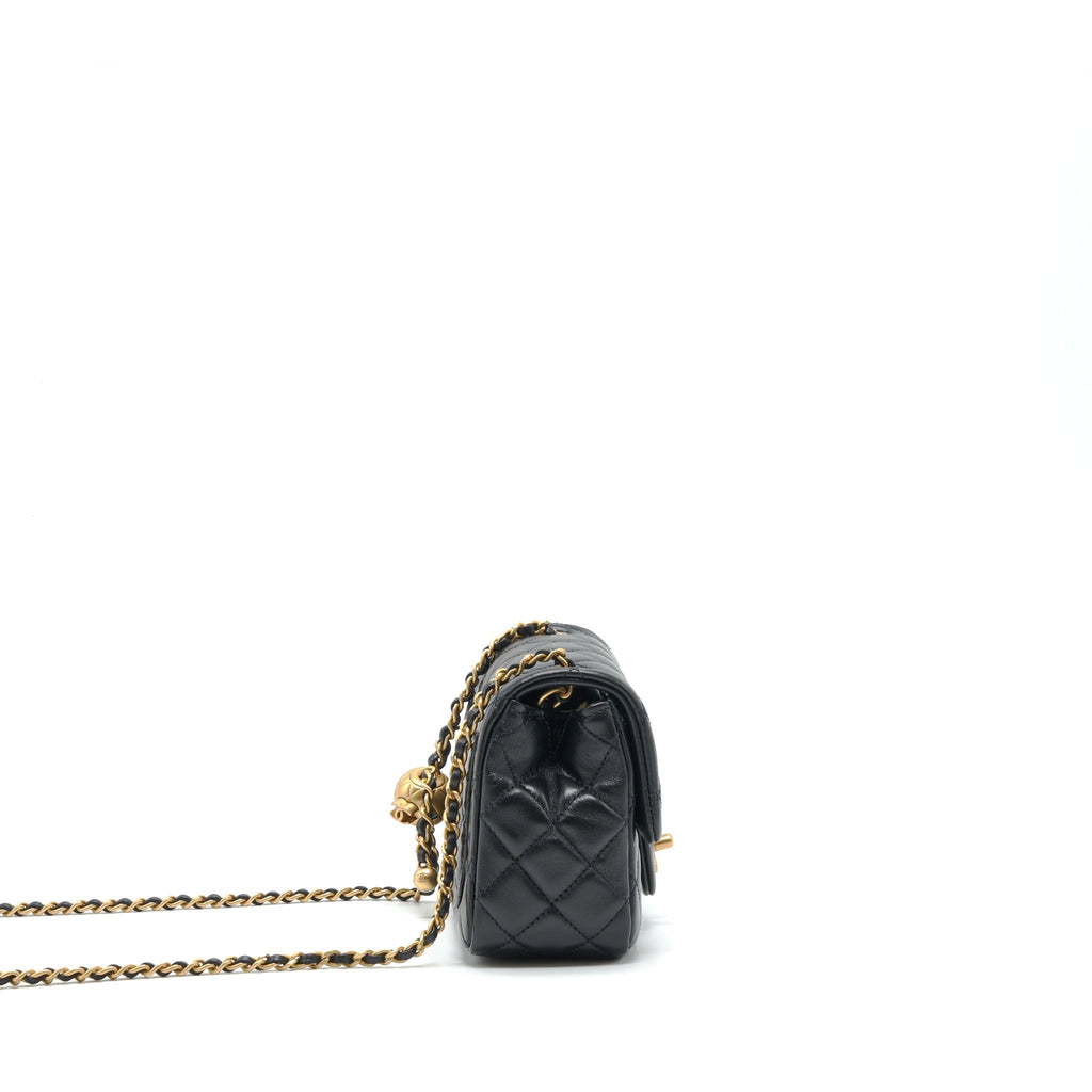 Chanel 22C Pearl Crush Mini Square Flap Bag Lambskin Black