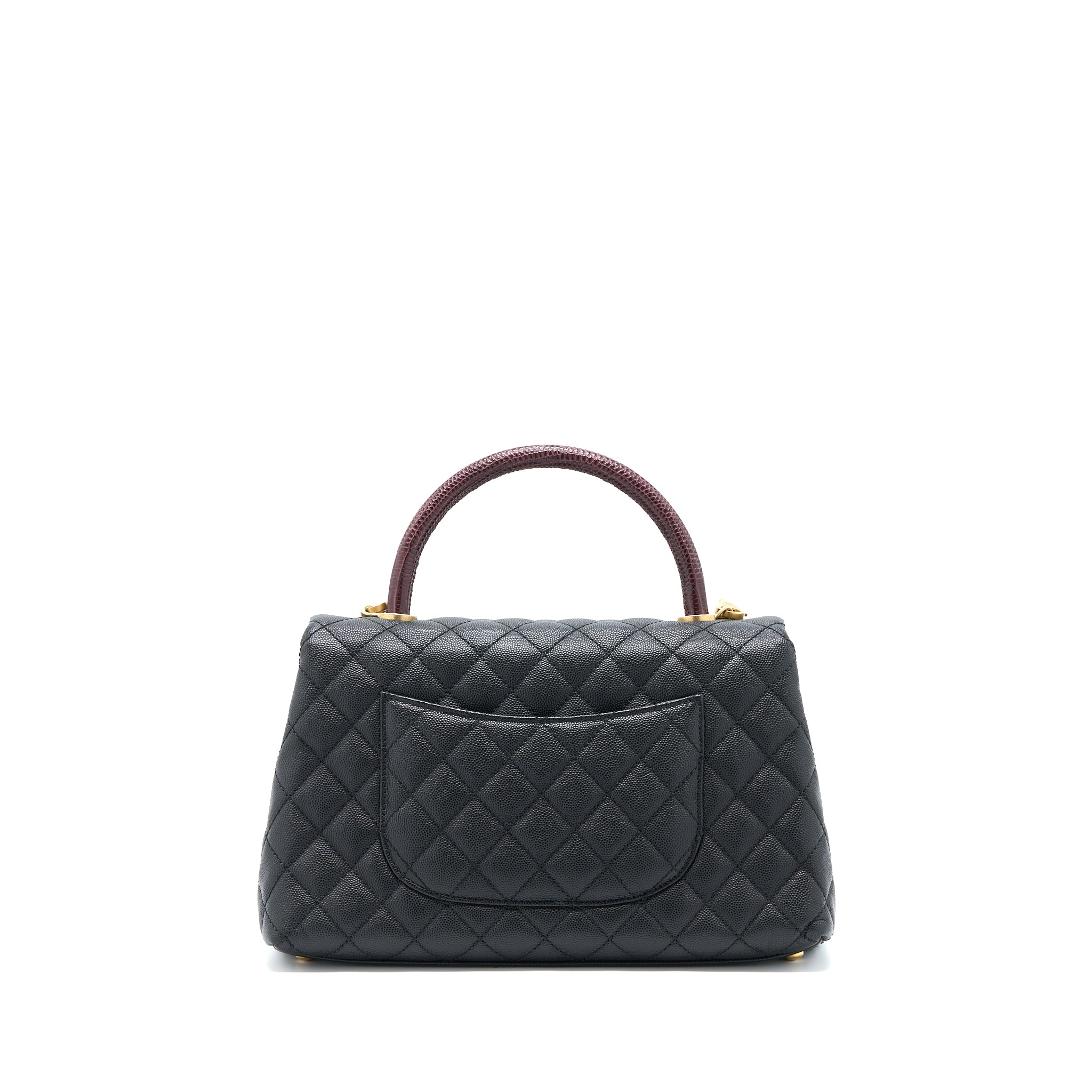 Chanel Medium Coco Handle Caviar with Lizard Handle Black Brushed