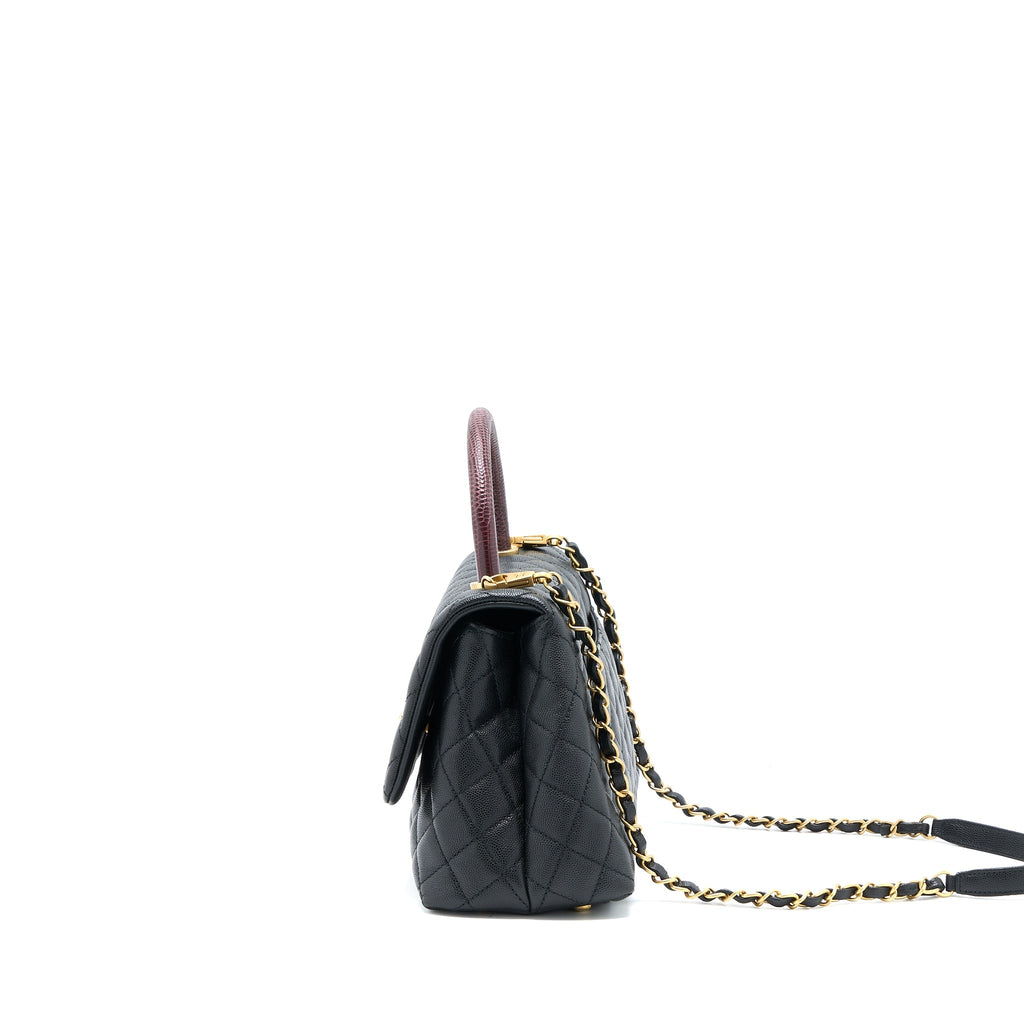 Chanel Medium Coco Handle Caviar with Lizard Handle Black Brushed