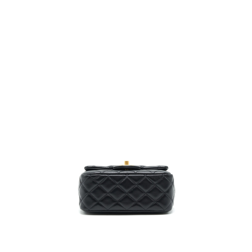 Chanel 22C Pearl Crush Mini Square Flap Bag Lambskin Black