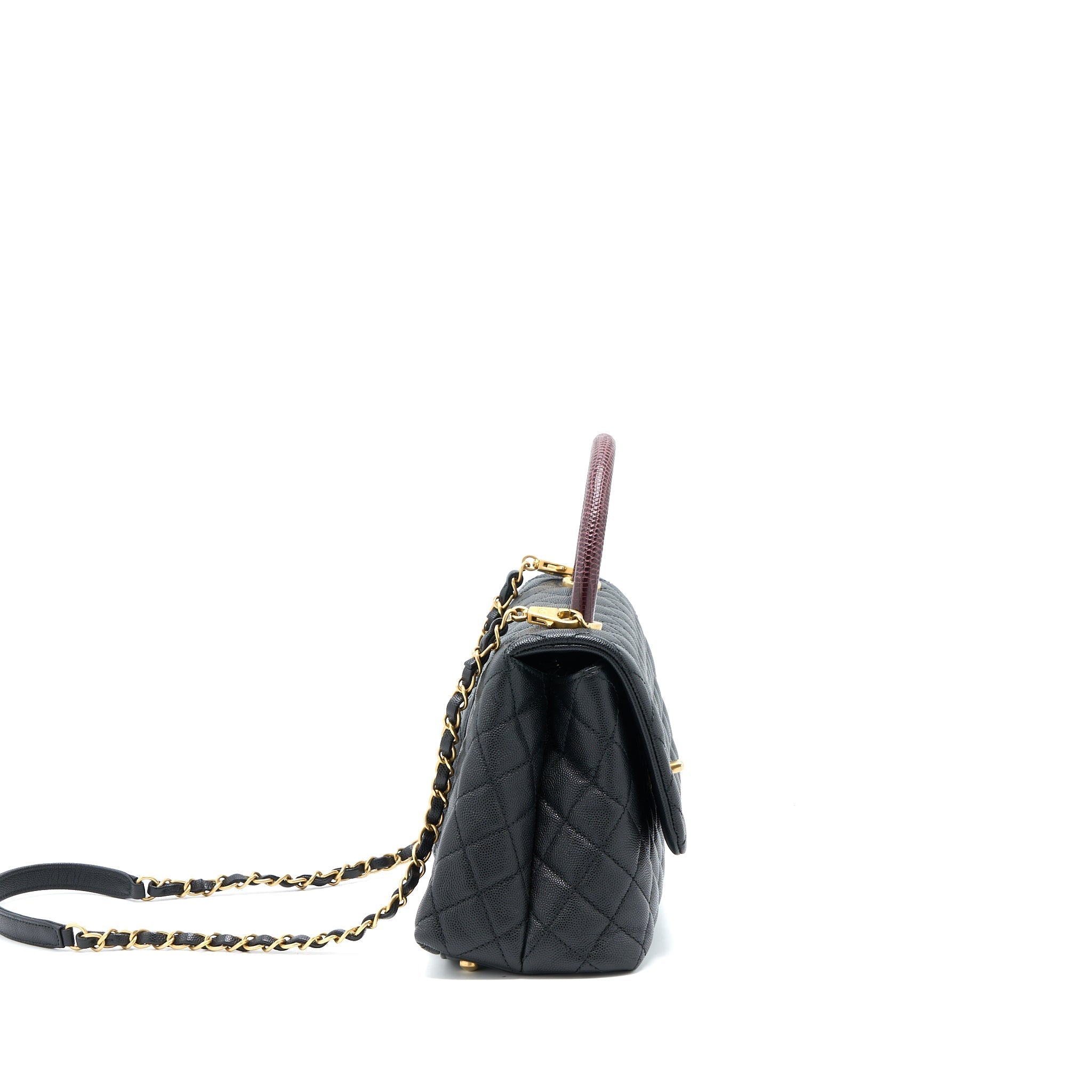 Chanel Medium Coco Handle Caviar with Lizard Handle Black Brushed