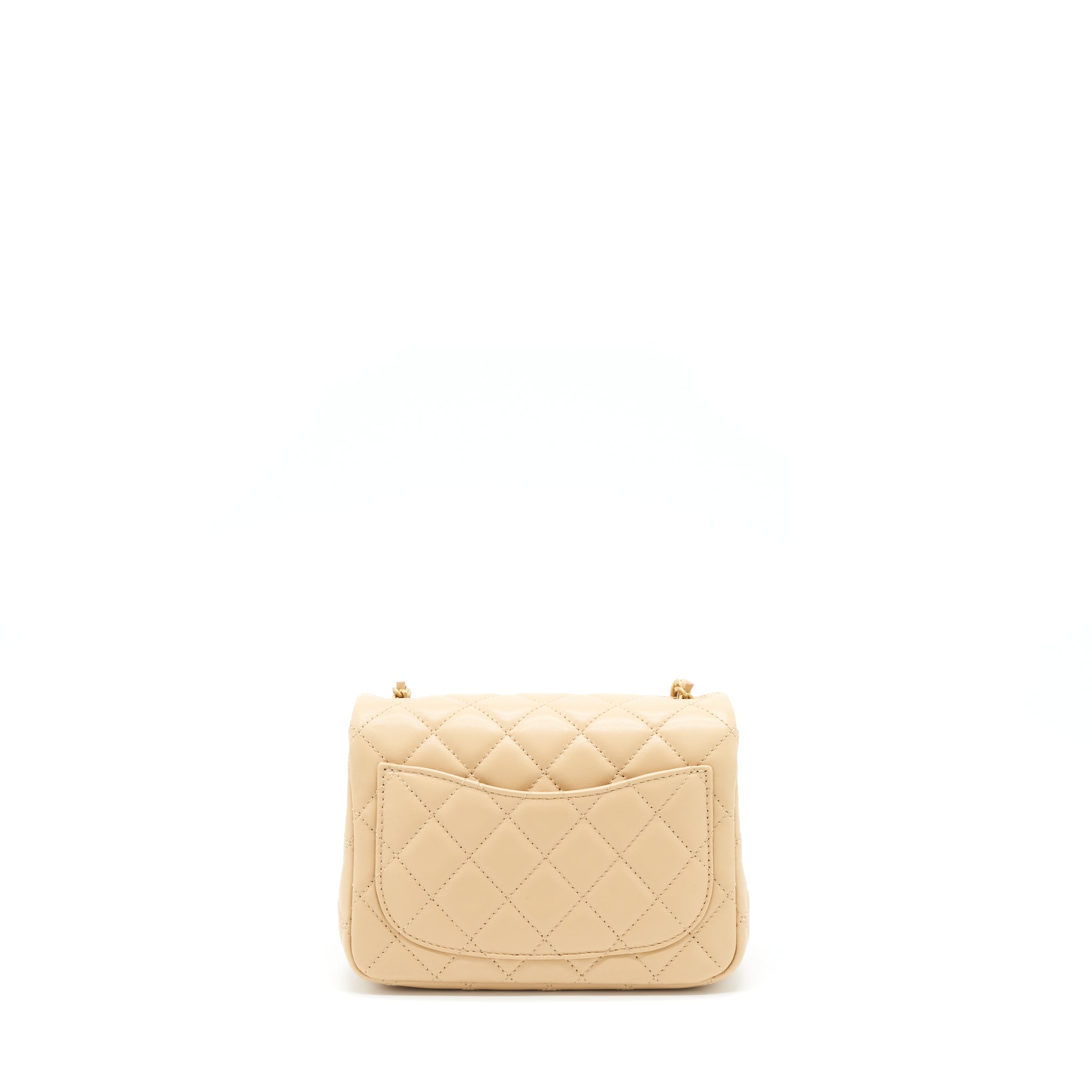 Chanel 22C Pearl Crush Mini Square Flap Bag Lambskin Beige